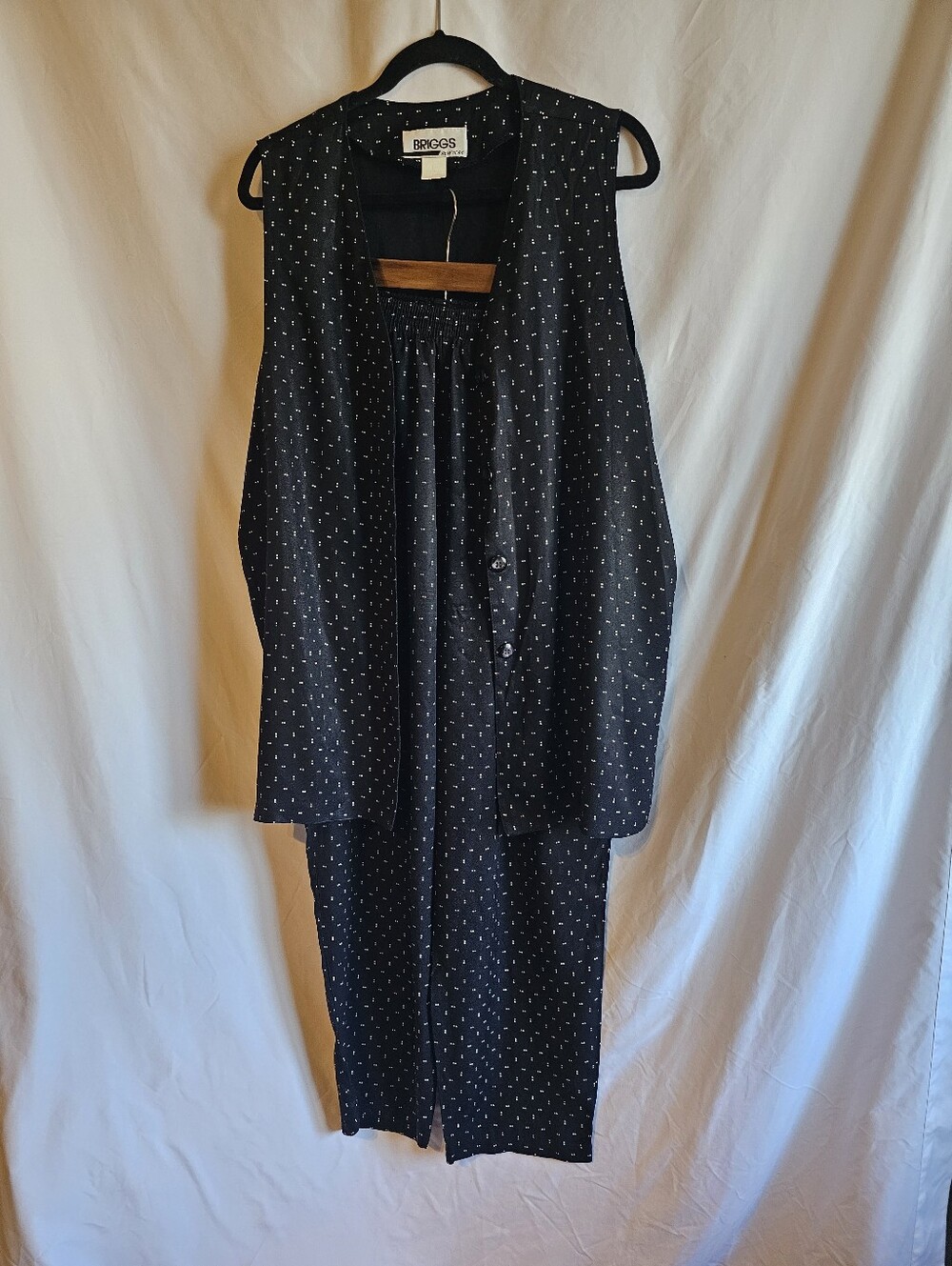 Briggs New York Black Polka Dot Sleeveless Pantsuit With Vest Medium